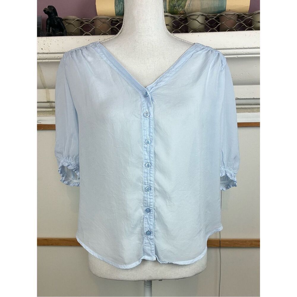 Maven West Baby Blue Romantic puffed sleeve blouse generously sized $150 retail